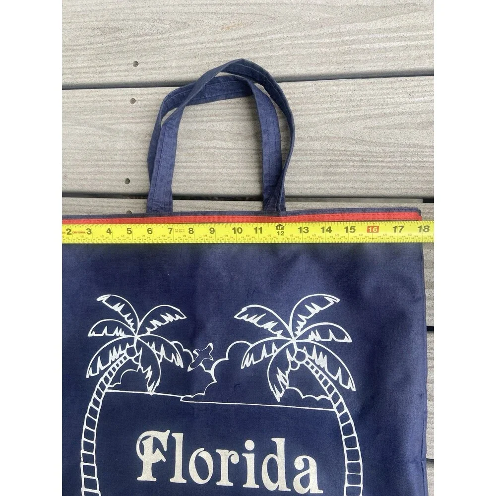 Vintage Florida Beach Tote Bag Navy Palm Trees Travel Souvenir Zip Pocket USA